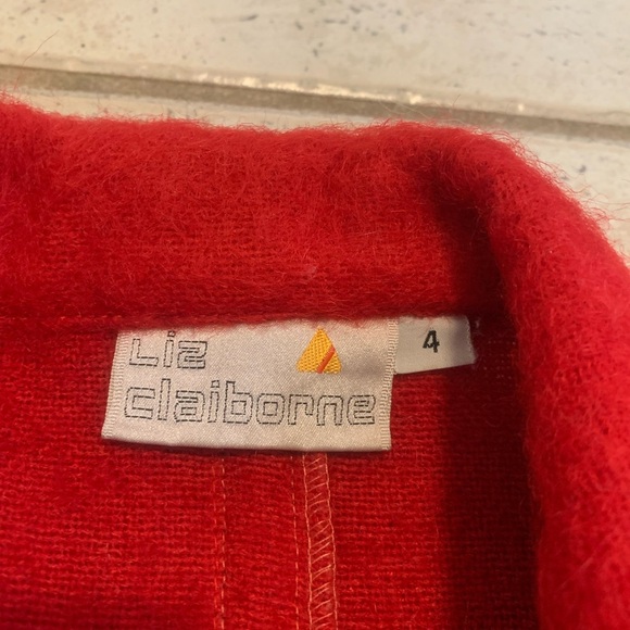Vintage 70s/80s Liz Claiborne Red Cropped Mohair & Wool Blend Blazer Size 4 - Picture 3 of 9